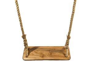 ValueHall Wooden Tree Swing seat Wooden Swing Chair Wood Hanging Swing Seat with Adjustable Hemp Rope for both adults and Kids V7110C (With Connecting Belts)