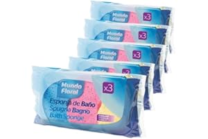 MUNDO FLORAL 30 Esponjas de baño para limpiar la piel con suavidad envasadas en packs de 3 unidades.