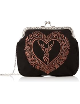 Alpenflüstern Damen Trachtentasche Herziger Hirsch Umhängetasche, Schwarz (Schwarz), 3x18x18 cm