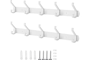 Galerie SV 2 Pezzi Appendiabiti da Parete, Attaccapanni da Muro con 5 Ganci, Appendi Abiti Attaccapanni Cappotto Asciugamano Gancio per Cucina Bagno Camera da Letto per Sciarpe Cappelli Giacche Bianco