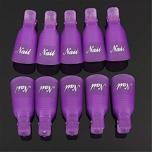 Teenxful 10PC Plastic Acrylic Nail Art Clip UV Gel Polish Remover Cleaner Wrap Tool Purple
