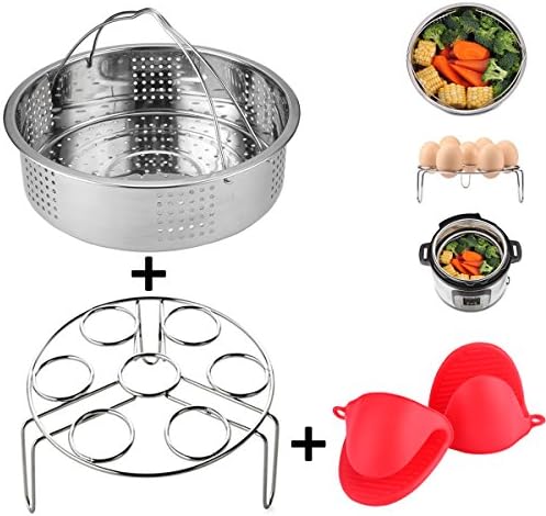 3 Pieces Steamer Basket Rack With Egg Steamer Rack Trivet for Instant Pot And Pressure Cooker Accessories, Fits Instant Pot 6, 8 qt, Anti-scald Gloves Free