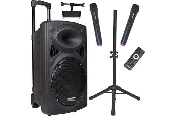 DYNASONIC - DYNAPRO 15 Plus (Pack trépied 3ª Gen) Enceinte Haut-Parleur Bluetooth Portable Professionnel, Puissant Haut-Parleur Bluetooth 800 W, 2 Microphones karaoké, Support Tablette et trépied