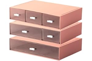 KEPUARM 3 étages organiseur de tiroirs de bureau avec 6 tiroirs, organiseur de maquillage, boîte de rangement empilable, tiroirs de rangement en plastique Pour Ranger La Papeterie Et Les Cosmétiques (Rose)