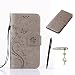 Produktbild Huawei Y6 II Compact / Huawei Y5 II Hülle, Huawei Y6 II Compact / Huawei Y5 II Schutzhülle, Alfort 3 in 1 Lederhülle Fashion Design Premium PU Leder Hohe Qualität Tasche Case Cover Kasten Abdeckung Wallet für Huawei Y6 II Compact / Huawei Y5 II 5.0" Smartphone Funktion Standfunktion Unterstützte Telefone und Magnetverschluss mit Schmetterling ( Grau ) + Alfort Schwarz Stylus Pen + Netter Staub Stecker