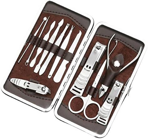 Nail Clippers Set,DIAOWEI 12 PCS Stainless Steel Personal Manicure &amp; Pedicure Travel &amp; Grooming Kit Set (Silver)