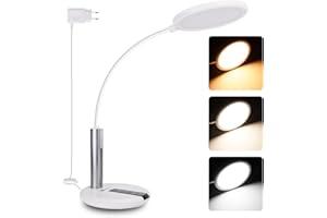 Aigostar Flexo Escritorio, Lampara Escritorio LED, Ajuste Flexible de 360°, 3 Brillo y Temperatura de Color, Cable de 130 cm con Enchufe, Función de Memoria, Blanco