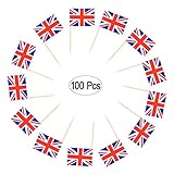LUOEM 100 PCS Drapeau Britannique Toothpicks Union Jack Cupcake Toppers Picks Gâteau Toppers Cocktail Bâton pour le Parti Gâteau Toppers Décorations