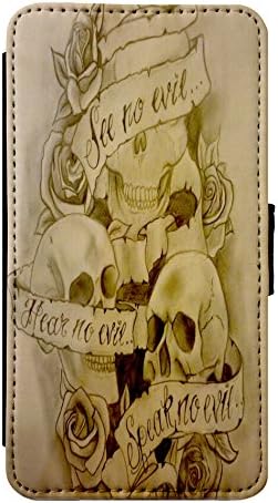 See no Evil - Hear no Evil - Speak no Evil Skulls Goth Leather Flip Phone Case Cover - Wallet - For iPhone &amp; Samsung's (Samsung Galaxy S7)