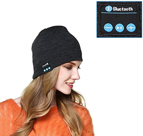 Bluetooth Beanie Hat Cap Lenuo Wireless Music Men Women Knitted Winter Hat with Stereo Speakers & Microphone Headphones Headset for Outdoor Sport Christmas Gifts (Dark Grey)
