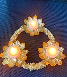 AGAAS ENTERPRISES Lotus Tealight Holder Diwali Candle holder TLight 3in 1 Floor Rangoli Diwali Decoration Christmas Candle Holder Pooja Room Decor Home Decorative Gift Article Showpiece/ Tealight Holders (Golden)