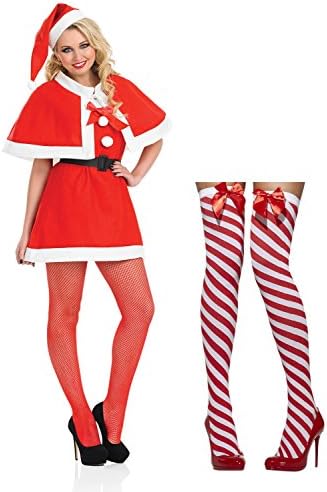Ladies Christmas Cutie Costume with Red and White Striped Stockings Small