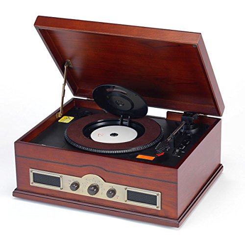 Steepletone Norfolk. Stereo Nostalgic Retro Wooden Music Centre, MW/FM Radio, MP3/WMA: Encode RECORD Music to USB Stick, SD Card from Vinyl Record Player, CD Player. Real Wood Veneer, Dark Cherry