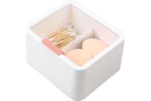 SYBDXJ Pink Storage Container, Cotton Buds Q-Tips Holder, Bathroom Makeup Organizer, Cotton Pad Dispenser with Lid, for Cosmetic, Q-tips, Hair Bands - White