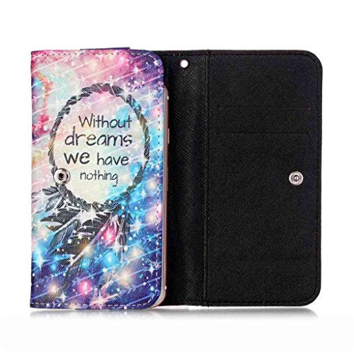 Uming® PU Universal Portafoglio Holster für Iphone 5S/6S/SE/5C/Samsung Galaxy A3/S3/S4/J1 Allgemeine Bunte Muster Druck gebräuchliche Geldbörse Taschen Fall Handy Hülle Hasp Knopf Buckle Shell Schutz Abdeckungs Beutel mit Kreditkarte Schlitz Hole -( Größe:123*65*20 mm – Muster: Without Dream) - 3