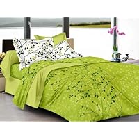 Ahmedabad Cotton Superior 160 TC Cotton Double Bedsheet with 2 Pillow Covers - Floral, Green
