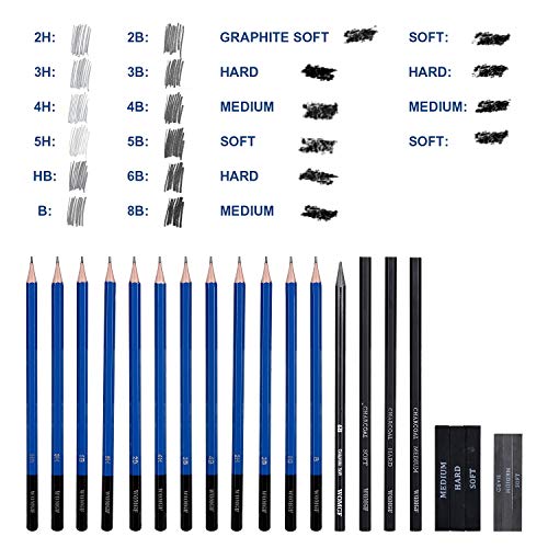 Artistico Disegni Di Natale A Matita.Set Per Disegno Artistico Womgf Matite Da Disegno Artistico 34 Pezzi Set Kit Matita Carboncino Di Legno Disegno Disegno Set Per Disegno Artistico