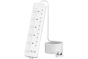 MSCIEN 4M Extension Lead 5 Way with 3 USB Slots (2 USB-A,1 USB-C), Individually Switched, White 4 Metre Extension Lead, For Home Dorm Office
