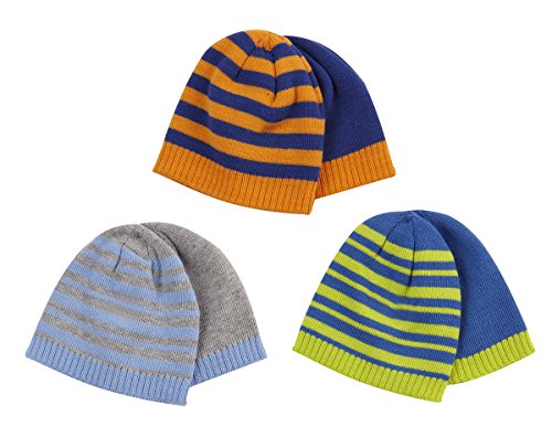 TICK TOCK Babies Baby Boys Beanie Hat Stripy Winter Warm Comfy Soft Multi Pack