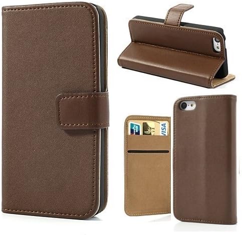 MobileConnect4U® Luxury Genuine Real Leather Flip Case Wallet,Stand For iPhone 5,5s with Screen Protector (5/5S, Brown)