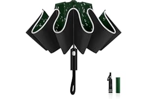 LAMA Składany parasol, odwrócony parasol, wiatroszczelny, mocny, automatyczne otwieranie/zamykanie, anty-UV, kompaktowy, przenośny parasol podróżny z paskami odblaskowymi na deszcz, słońce