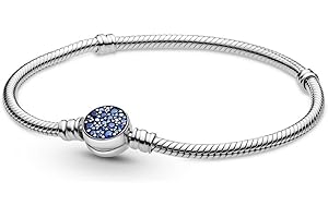PANDORA Bracciale con maglia snake e chiusura a disco blu scintillante, in argento sterling
