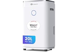 PureMate 20L Dehumidifier for Home, Adjustable​ Humidity Sensor​, Digital Display, Large 6.5L​ Water Tank​, Continuous Drainage, Sleep Mode, Laundry Drying​, 24H Timer​, Ideal for Damp​ & Condensation