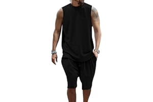 PRIVIMIX Herren 2 Teiliges Trainingsanzug Sommer Outfit Set Tank Top Ärmellose T-Shirts und Shorts Set Jogginganzug Kurzarm Casual Freizeitanzug Tracksuit M-3XL
