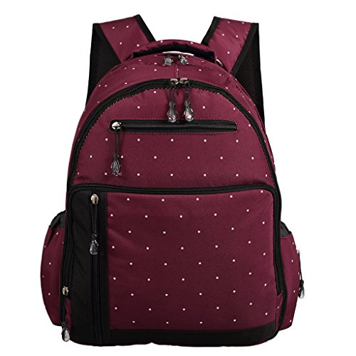 LCY Perfect Pockets Backpack Baby Changing Bag Wine Dots