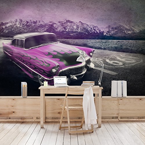 Apalis Vliestapete Nummer BP13 Route66 Cadillac Fototapete Breit | Vlies Tapete Wandtapete Wandbild Foto 3D Fototapete für Schlafzimmer Wohnzimmer Küche | rosa, 94978