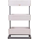 Holtaz Natalia Hochbeet aus Holz mit 3 Etagen für den Garten Balkon Gartenbeet Blumenbeet Pflanzkasten 40x73x118 cm Grau-weiß