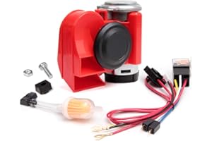FARBIN Mini klaxon à air 12 V 150 dB Super Loud, compact avec compresseur et harnais de câblage pour tous les véhicules 12 V (12 V, rouge)