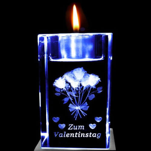 Kaltner Präsente Stimmungslicht – Das perfekte Geschenk: LED Kerze / Kristall Glasblock / 3D-Laser-Gravur Teelichthalter Blumen ZUM VALENTINSTAG - 5