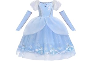 Lito Angels Vestido Disfraz Princesa Cenicienta con Accesorios y Guante para Niñas Pequeñas Talla 12 meses - 9 Años, Azul