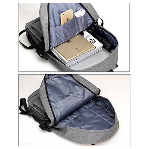 Rucksack Herren Damen Schulrucksack Rucks  cke Wasserfeste Schul-Reise Tasche mit USB Ladestation  Grau 