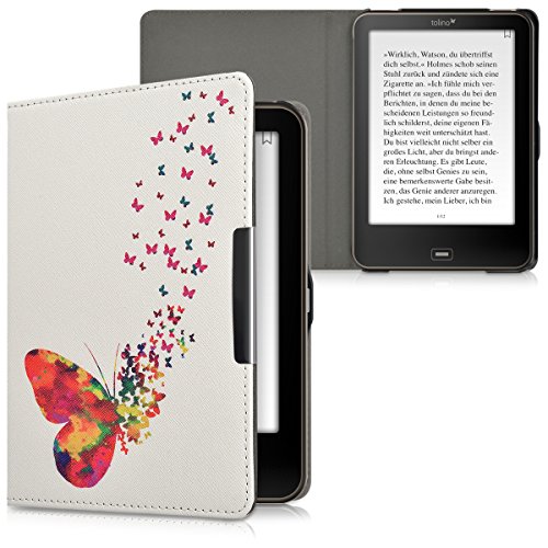 kwmobile Hülle für Tolino Vision 1 / 2 / 3 / 4 HD – Flipcover Case eReader Schutzhülle – Bookstyle Klapphülle Schmetterling Schwarm Design Mehrfarbig Pink Weiß - 5