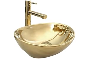 GTM Design Keramik Waschbecken - Aufsatzwaschbecken fürs Badezimmer - Waschbecken Oval - Design Waschbecken im modernen Stil - Gold - 41x34,5x15 cm