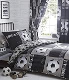 SHOOT - Parure de lit avec Housse de Couette et taie d'oreiller, Motif Football, Coton Polyester, Gris, Simple