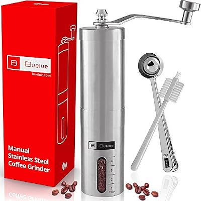 Buelue Moulin à Café Manuel v2.0 avec Mécanisme de Concassage en Céramique | Espresso | en Acier Inoxydable | Incl. Accessoires | Emballage cadeau disponible | Garantie de satisfaction ☕