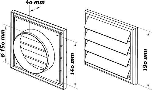 L3 Lüftungsgitter Abschlussgitter Ø 150 mm weiß mit Schwerkraftlamellen Jalousie und Insektennetz Gitter ABS Kunststoff witterungsbeständig Insektenschutz bewegliche Lamellen Rückstauklappe Verschlussklappe Ablufthaube Wetterschutzgitter Haube - 3