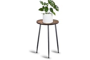 MUAEEOK Indoor Plant Stand, Mid Century Plant Stand Plant Table for Flower Pots, Heavy Duty Metal Tall Plant Holder, Modern Home Decor Small Round Side End Table (Brown)