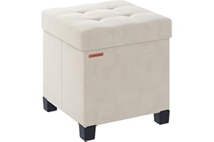 ABHENG Cube Storage Ottoman, Velvet Foot Stool with Feet, Folding Storage Bench, End of Bed Bench, Storage Chest, for Living Room, Bedroom and Office, 38 x 38 x 40 cm, Cream White, ASND22W