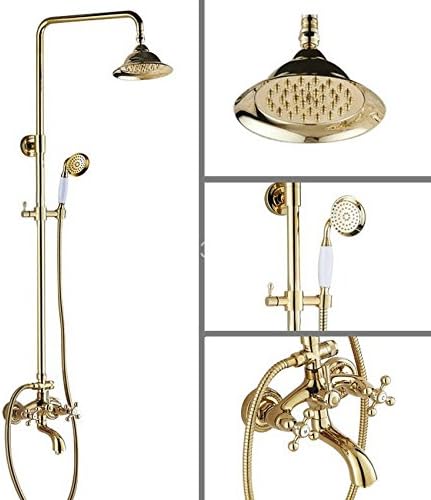 Luxury Gold Color Brass Wall Mounted Rainfall Bathroom Rain Shower Faucet Set Double Cross Handles Bath Tub Mixer Tap agf457,Yellow