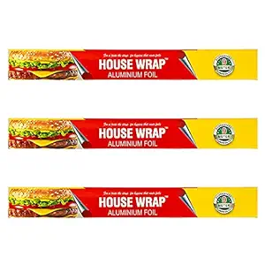 House Wrap Aluminium Foil for Kitchen, Food Packing, Cooking, Baking - 9 Meter Net Guaranteed 11 Microns in thickness for Keeping Food Warm (Pack of 3)