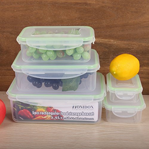 Homdox Frischhaltedosen Vorratsdosen Set Essen Box Brotdose Gefrierbehälter Eckig 5-teilig - 6
