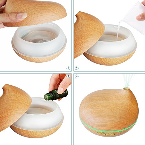 Aroma Diffuser, MaxTronic 300ML Ultraschall Öl Diffusor Holzmaserung Luftbefeuchter Duftzerstäuber Humidifier Aromatherapie Diffusors mit 7 Licht Farben LED, Automatische Ausschaltung und 4 Zeitsteuerung für Babies Kinderzimmer Haus, Wohnzimmer, Schlafzimmer, Büro, Yoga, Spa, Raum - 3