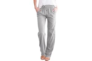 UMIPUBO Pantalon Femme Été Coton Lin Pantalons Décontractés Pantalon de Jogging Ample avec Poches Pantalon uni à Cordon Élastique