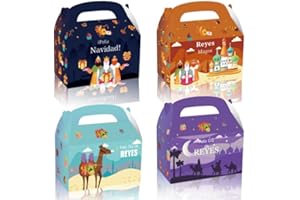 DPKOW Cajas de Regalo con Asa para Navidad y Reyes Magos - 12 Piezas de Cartón, DIY Cajas de Dulces y Chocolate, Suministros para la Fiesta del Día de los Reyes Magos