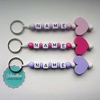 Schlüsselanhänger mit Namen Gravur Muttertag Schultasche Rucksack Kindergartentasche Herz Schlüsselring | Mädchen Rosa Pink Flieder Namenskette