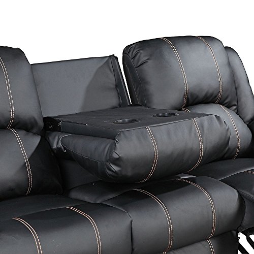UEnjoy Sofas 3+2+1 seater Leather Recliner Sofa Suite Black Gold Thread (3 seater,Black)